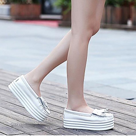 Women's Flats Spring/Summer/Fall/Winter Creepers Nappa Leather Office & Career /Casual Platform Tassel White Sneaker