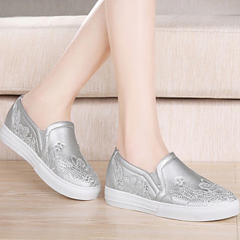 Women's Shoes Synthetic Spring / Fall / Winter Moccasin Totes Athletic / Casual Flat Heel Glitter Silver / White