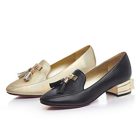 Women's Loafers & Slip-Ons Comfort / Round Toe Calf Hair Office & Career / Dress / Casual Chunky Heel Crystal Heel