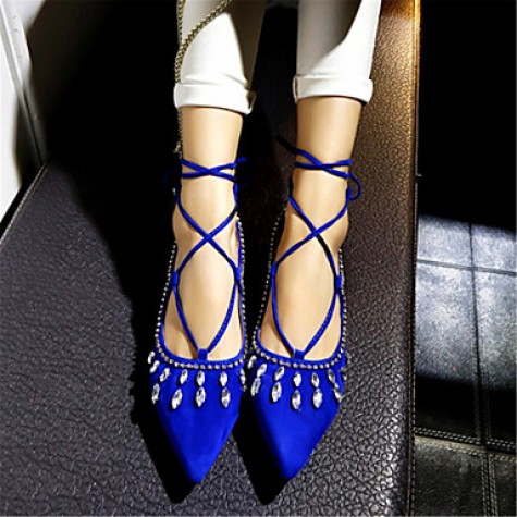 Women's Shoes Velvet Flat Heel Mary/ Pointed Toe Flats Party & Evening / Dress / Casual Black / Blue / Red