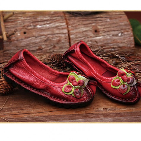 Women's Shoes Nappa Leather Spring/Summer/Fall/Moccasin Flats Casual Flat Heel Sparkling Glitter/Ruched Yellow / Red