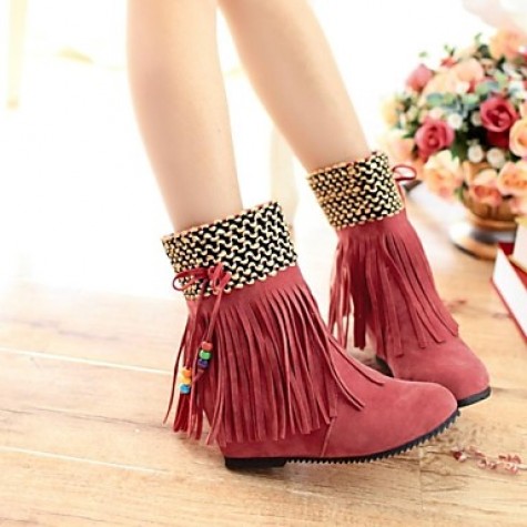 Women's Spring / Fall / Winter Round Toe Leatherette Casual Flat Heel Tassel Black / Brown / Yellow / Pink