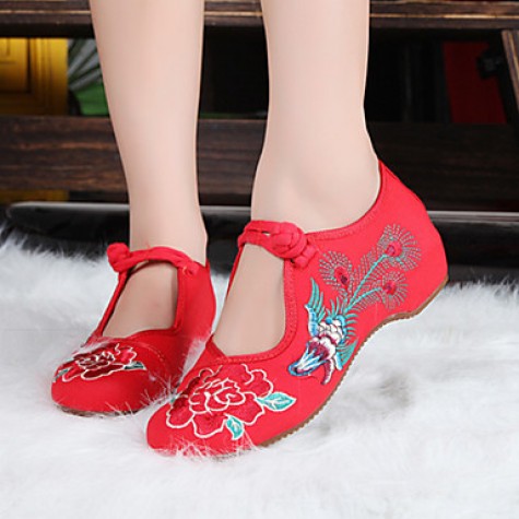 Women's Shoes Canvas Spring Summer Fall Mary Jane Comfort Flats Casual Flat Heel Buckle Flower Black Red Walking