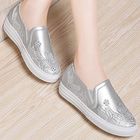 Women's Shoes Synthetic Spring / Fall / Winter Moccasin Totes Athletic / Casual Flat Heel Glitter Silver / White