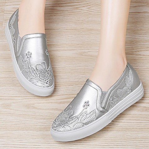 Women's Shoes Synthetic Spring / Fall / Winter Moccasin Totes Athletic / Casual Flat Heel Glitter Silver / White