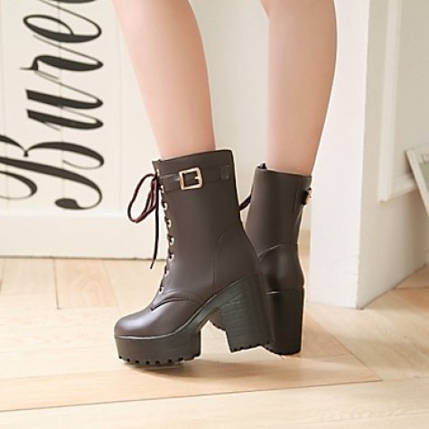 Women's Shoes Leatherette Chunky Heel Platform / Riding Boots Boots Outdoor / Office & Career / Casual